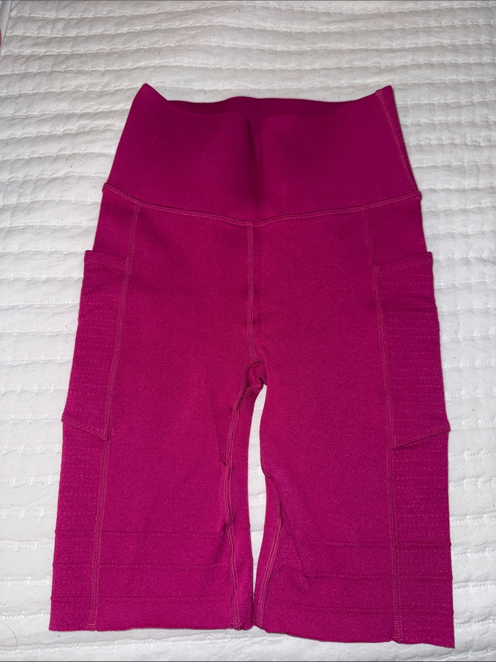 Fabletics Magenta High-Waist Bike Shorts with Side Pockets